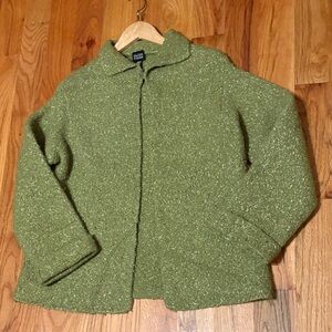 EILEEN FISHER Green Alpaca Wool Silk Cardigan Size SMALL